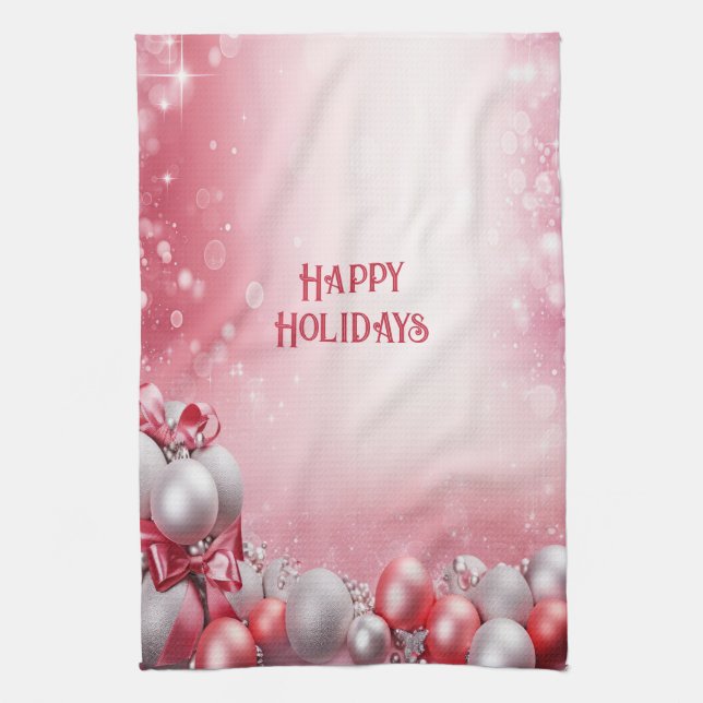 Rosa White jul Bollar Helgdag Kitchen Towel Kökshandduk (Vertikal)