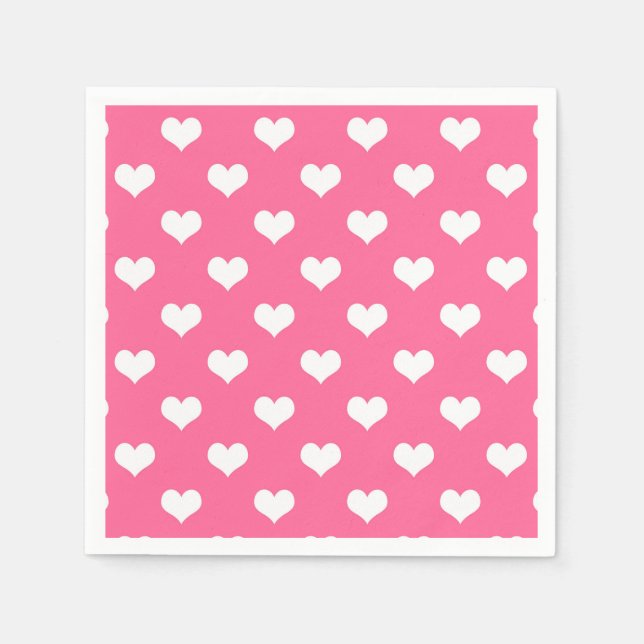 Rosa White Kärlek Heart Mönster Design Pappersservett (Framsidan)
