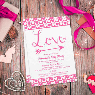 Rosa & White Kärlek Hearts Valentine Day Party Inbjudningar