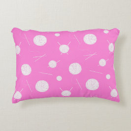 Rosa White Knitting Nål och Garn Patterned Prydnadskudde