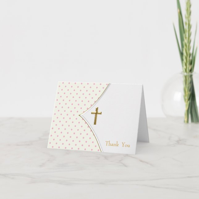 Rosa White Kor Girl Christening Tack Cards (Framsida)