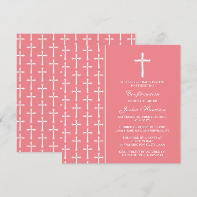 Rosa & White Kor Heliga Communion eller bekräftels Inbjudningar (Fram/baksida)
