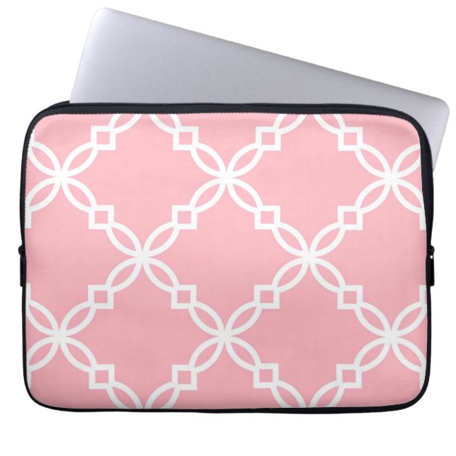 Rosa White Large Finare Quatrefoil Mönster Laptop Sleeve (Framsidan)
