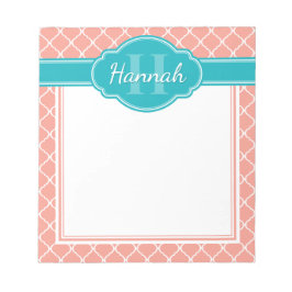 Rosa White Lattice Mönster Teal Monogram Anteckningsblock