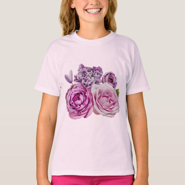 Rosa White Lavender Ro Flowers T Shirt (Framsida)