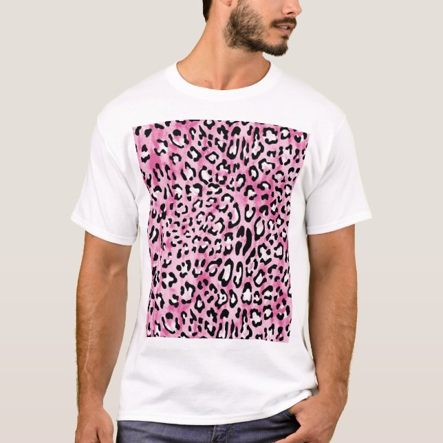 Rosa White Leopard Mönster. T Shirt (Framsida)