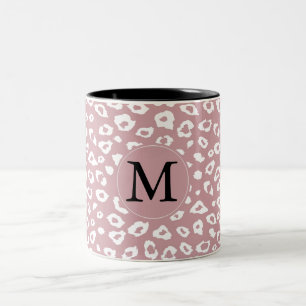 Rosa White Leopard Skriv ut Monogram Två-Tonad Mugg
