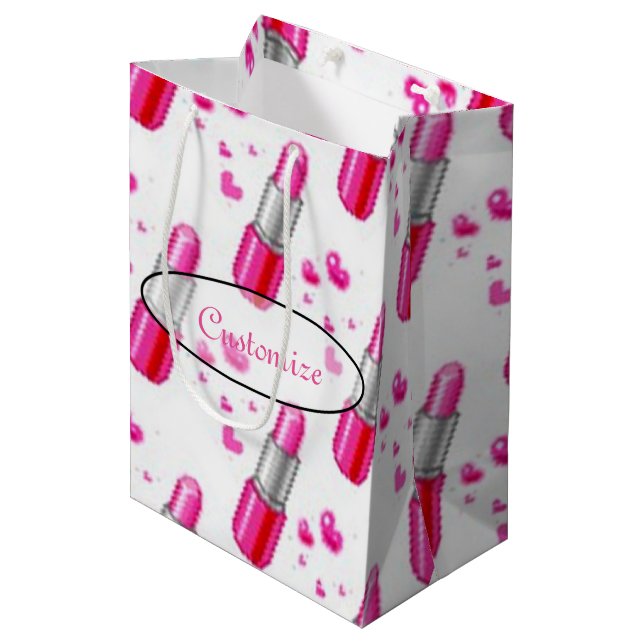 Rosa & White Lipstick Älskare Gift Bag (Framsidan Vinklad)