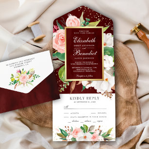 Rosa White Magnolia Blommigt Burgundy Bröllop