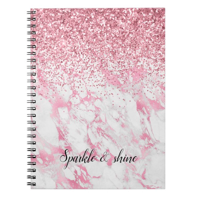 Rosa White Marble Glitter Anteckningsbok (Framsidan)