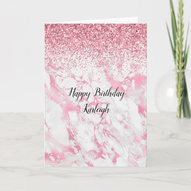 Rosa White Marble Glitter         Kort (Framsida)