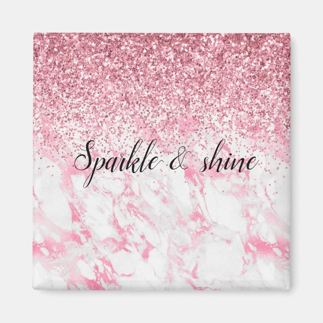 Rosa White Marble Glitter Magnet (Framsidan)