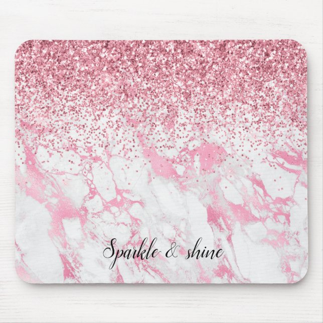 Rosa White Marble Glitter Musmatta (Framsidan)