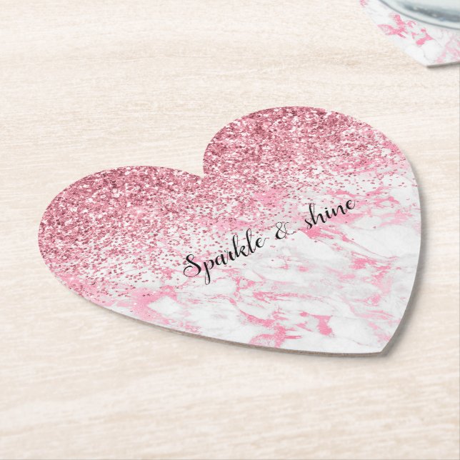 Rosa White Marble Glitter Underlägg Papper (Vinklad)