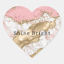 Rosa White Marble Guld Glitter Hjärtformat Klistermärke