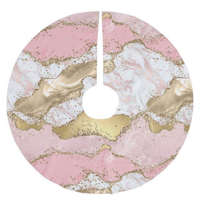 Rosa White Marble Guld Glitter Julgransmatta Borstad Polyester (Framsidan)