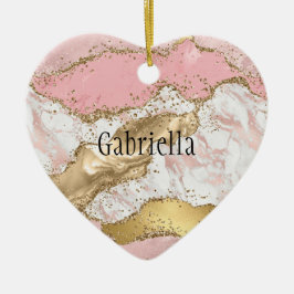 Rosa White Marble Guld Glitter Julgransprydnad Keramik