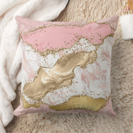 Rosa White Marble Guld Glitter Kudde