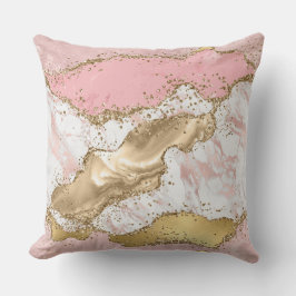 Rosa White Marble Guld Glitter Kudde