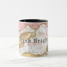 Rosa White Marble Guld Glitter Mugg
