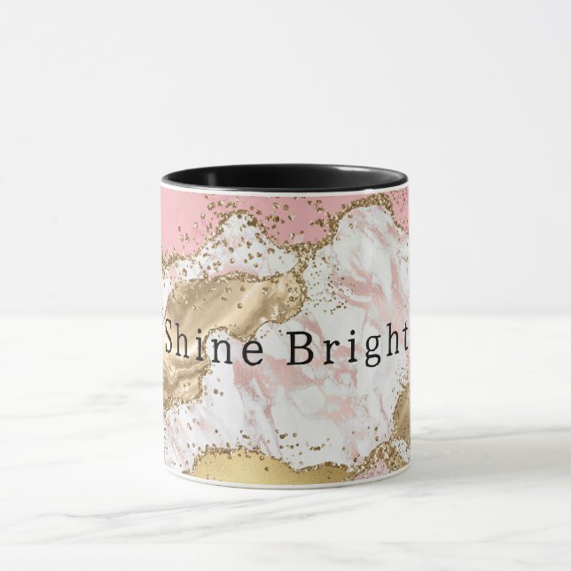 Rosa White Marble Guld Glitter Mugg (Center)