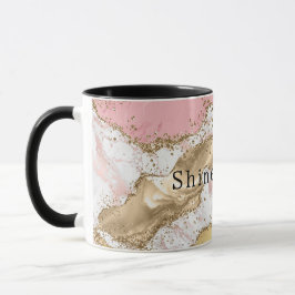 Rosa White Marble Guld Glitter Mugg