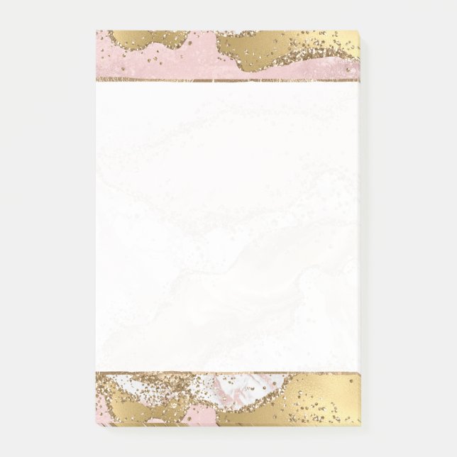 Rosa White Marble Guld Glitter Post-it Block (Framsida)
