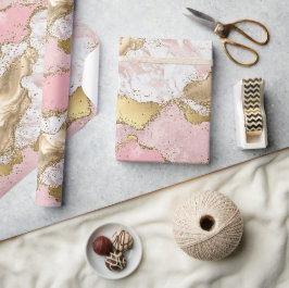 Rosa White Marble Guld Glitter Presentpapper