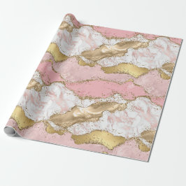 Rosa White Marble Guld Glitter Presentpapper