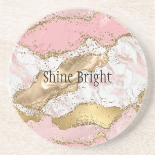 Rosa White Marble Guld Glitter Underlägg