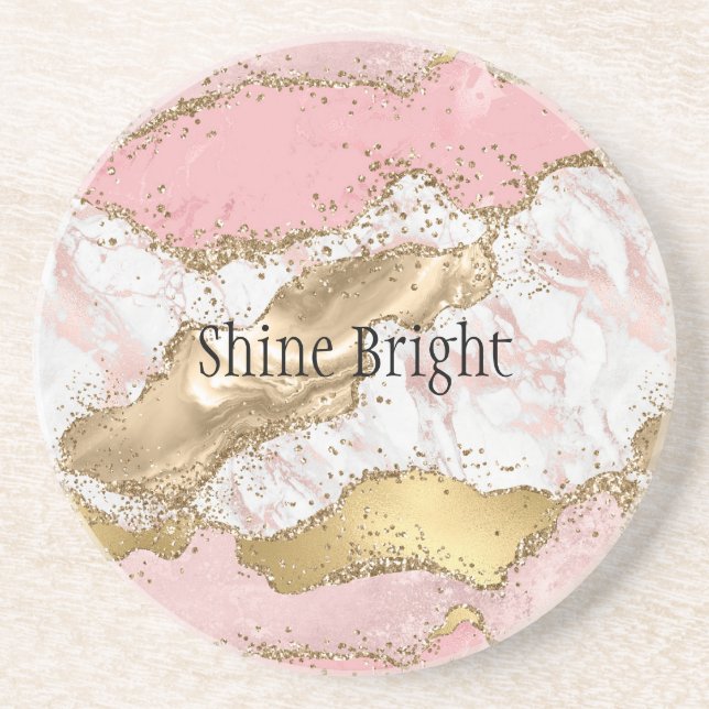 Rosa White Marble Guld Glitter Underlägg (Framsidan)