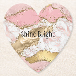 Rosa White Marble Guld Glitter Underlägg Papper