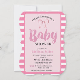 Rosa & White Modern Rosa Bow Girl Baby-dusch Inbjudningar
