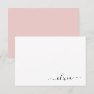 Rosa White Modern Script Girly Monogram Namn Tack Kort