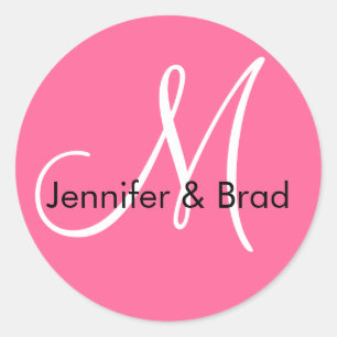 Rosa White Monogram M Bride Groom Namn Runt Klistermärke