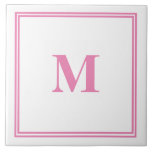 Rosa White Monogram Ursprungligt anpassat namn str Kakelplatta<br><div class="desc">Designad med textmall för inledande monogrammet som du kan anpassa!</div>