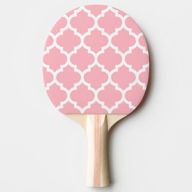 Rosa White Moroccan Quatrefoil Mönster #5 Pingisracket (Framsidan)