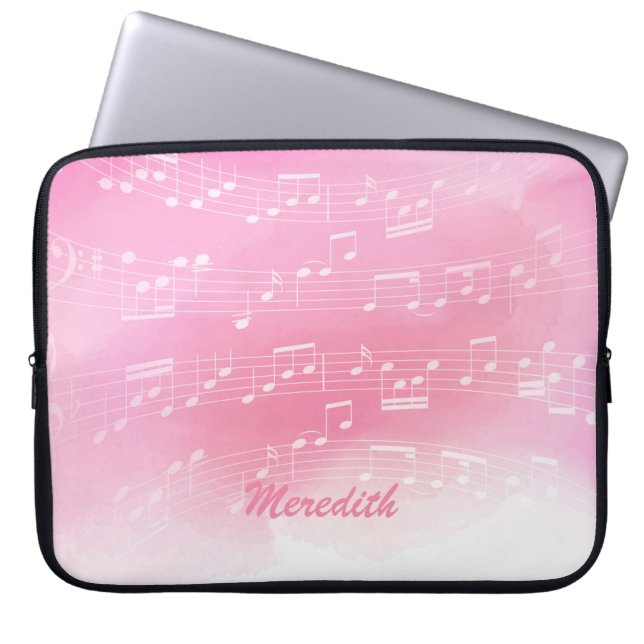 Rosa- White Musik noter och Anpassningsbar Monogra Laptop Fodral (Framsidan)