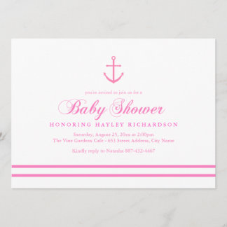 Rosa & White Nautical Baby Shower Inbjudan