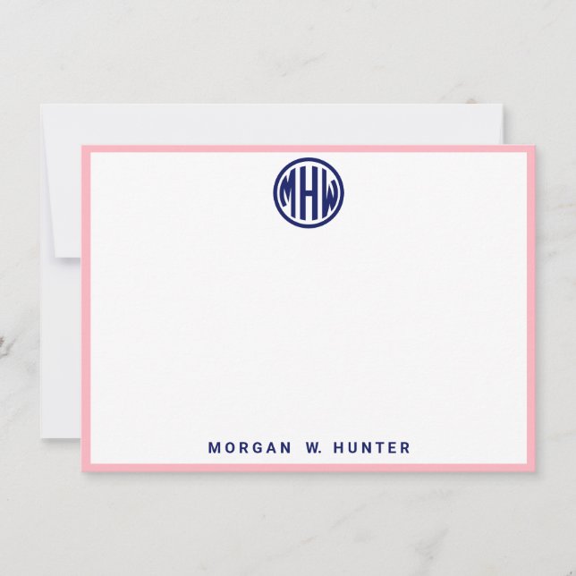 Rosa White Navy Circle Monogram Font DIY BG Tack Kort (Framsida)