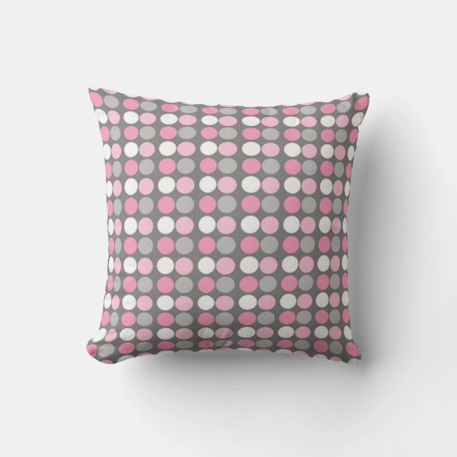 Rosa White och Grått Polka Dot Pillow Kudde (Framsida)