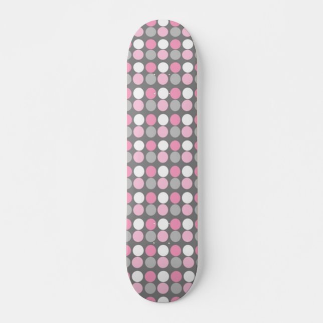 Rosa White och Grått Polka Dot Skateboard Bräda 20 Cm (Framsida)