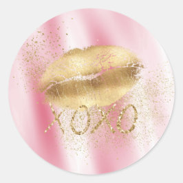 Rosa White och Guld Läppar Kiss Guld Glitter XOXO Runt Klistermärke