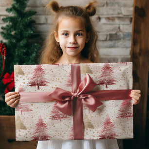 Rosa White och Guld Push Julgran Mönster Presentpapper