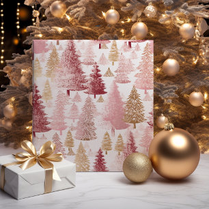 Rosa White och Guld Push Julgran Mönster Presentpapper
