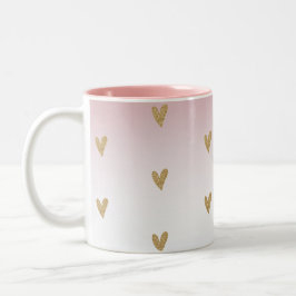 Rosa White Ombre Guld Glitter Heart Två-Tonad Mugg