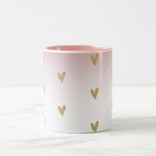 Rosa White Ombre Guld Glitter Heart Två-Tonad Mugg