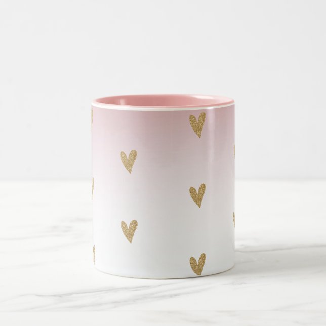 Rosa White Ombre Guld Glitter Heart Två-Tonad Mugg (Center)