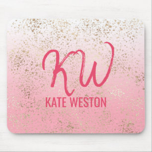 Rosa White Ombre Speckled Guld Flakes Monogram Musmatta