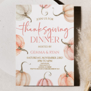 Rosa White Orange Pumpkin Thanksgiving Dinner Inbjudningar